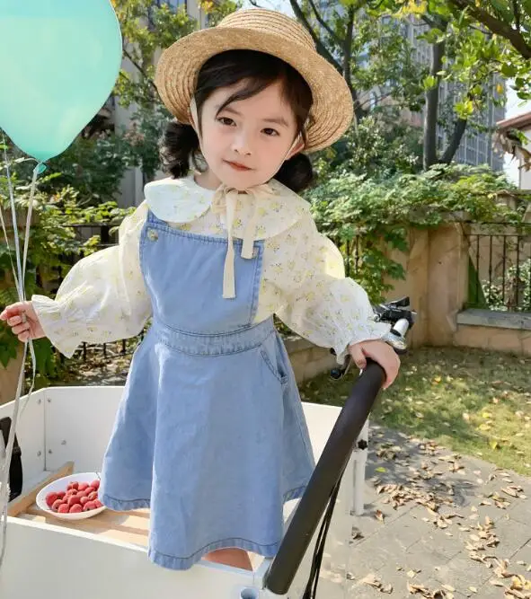 Стиль, жилет для девочек, джинсовое платье, весенние хлопковые модные платья для маленьких девочек, детская одежда, От 1 до 6 лет