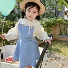 Стиль, жилет для девочек, джинсовое платье, весенние хлопковые модные платья для маленьких девочек, детская одежда, От 1 до 6 лет