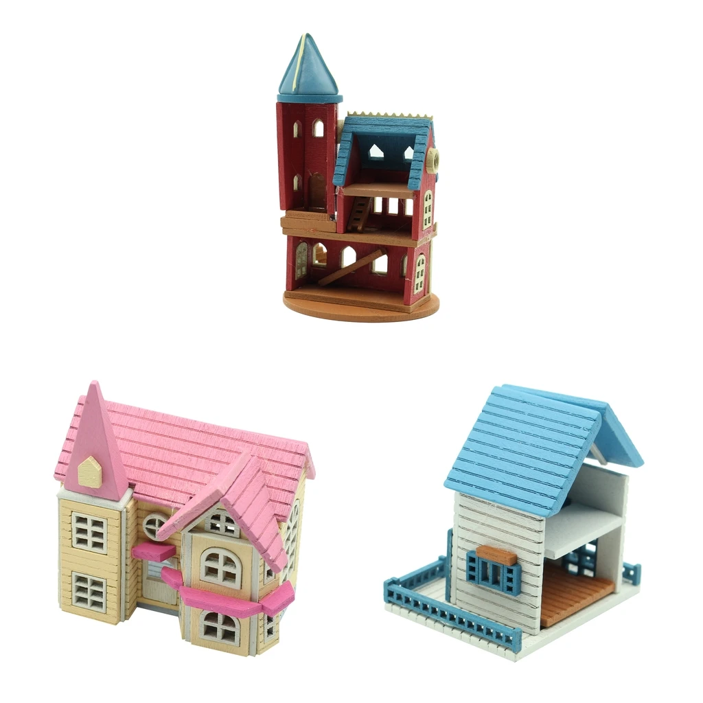 1/12 Mini Houses Wooden Crafts for DIY Dollhouse Accessories, Fairy Garden Decor