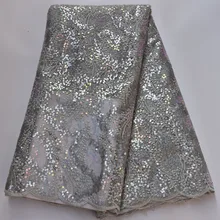 5 ярдов Новая мода французское кружево чистая вышивка африканский тюль кружевная ткань с блестками бисером для свадебного платья серый TF-962