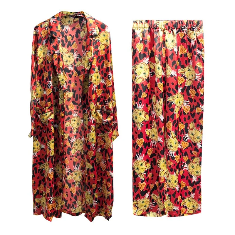 2 pieces pajamas Женская одежда для сна, 2 предмета,, повседневный кардиган с длинными рукавами, шелк, тонкая секция, пижамный комплект, большой размер, домашняя пижама, костюм - Цвет: 2 pieces pajamas
