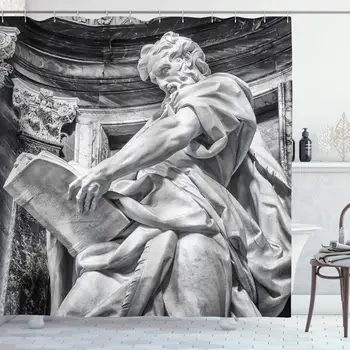 

Retro Shower Curtain, Architectural History Stone Art in Rome City Italy European Design Photography Print, Cloth Fabric