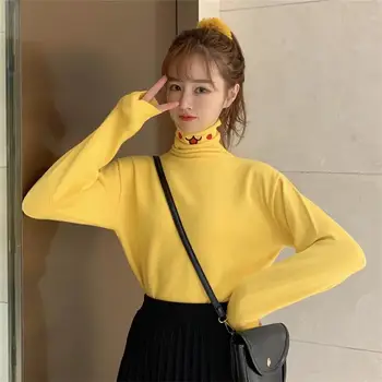 

Vintage Female Korean Harajuku Cute Embroidered Turtleneck Sweater Women's Sweaters Japanese Kawaii Ulzzang Clothing For Women