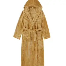 Зимний теплый халат унисекс из кораллового флиса; мягкая Ночная одежда; одежда для сна; Повседневный длинный халат; однотонная Домашняя одежда с капюшоном