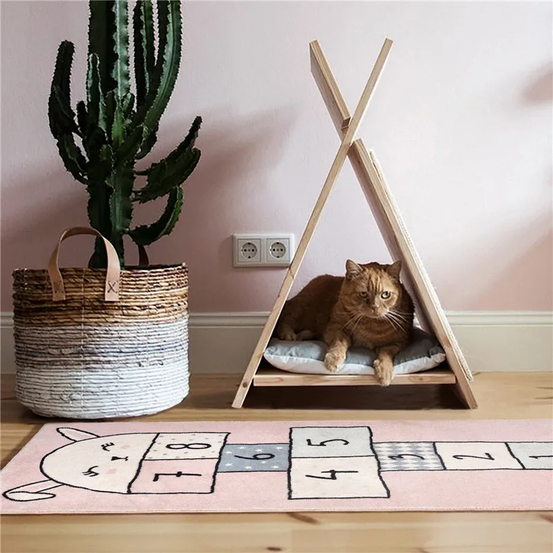 

Carpets for Living Room Children's Game Hopscotch Mat Machine Washable Cute Princess by the Bed Early Education Crawl Plaid Rugs