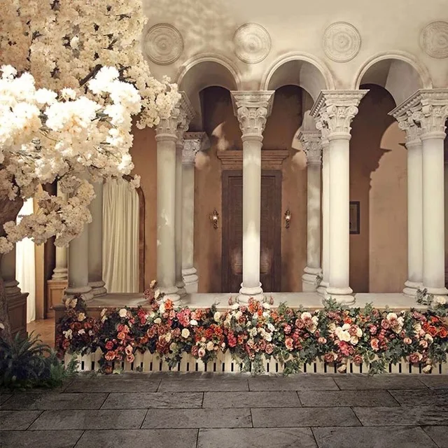

3X4M Flower Blossoms Garden Wedding Photography Backdrops Printed European Castle Arched Pillars Studio Photo Booth Background