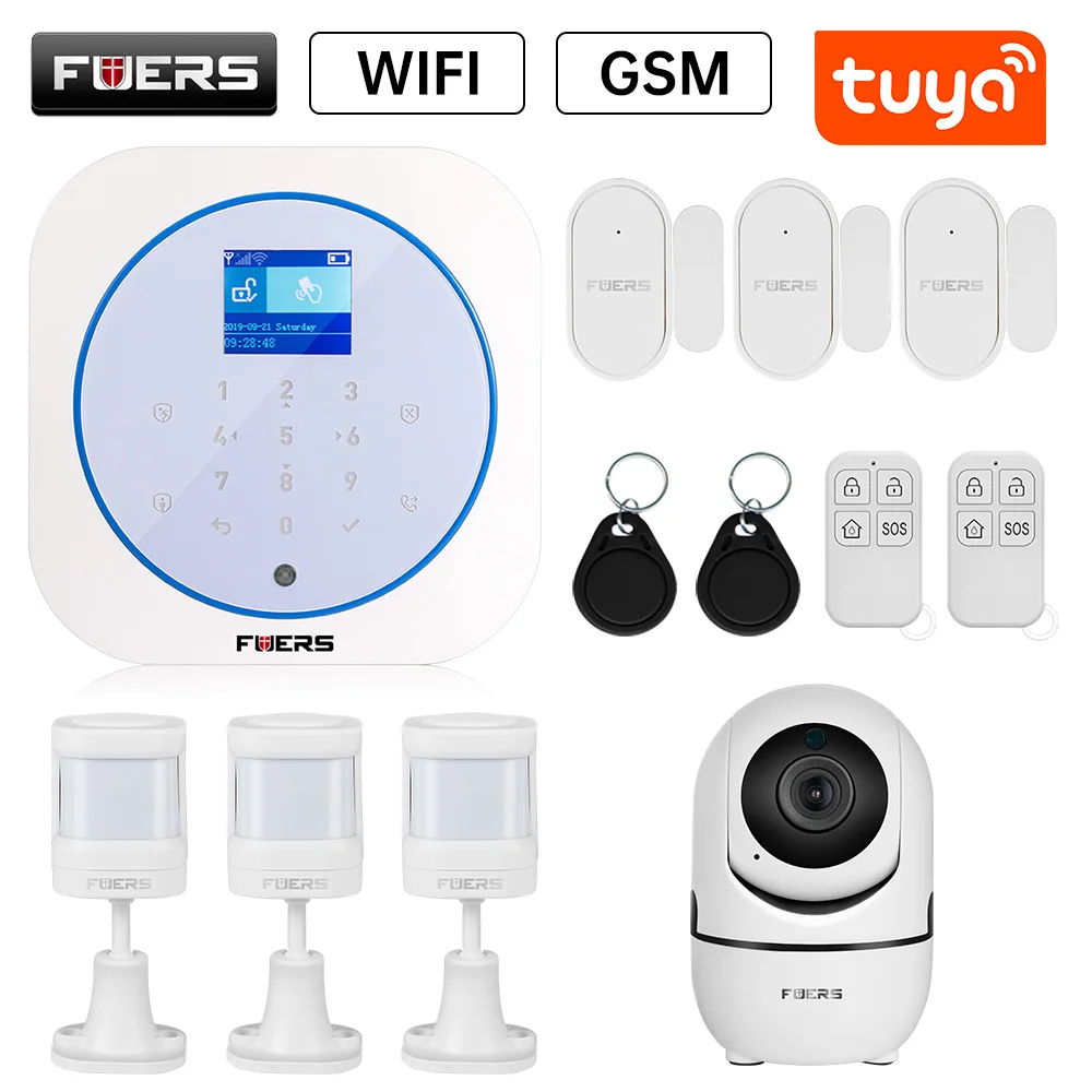

FUERS WIFI GSM Wireless Home Business Burglar Security Alarm System APP Control Siren RFID Motion Detector PIR Smoke Sensor