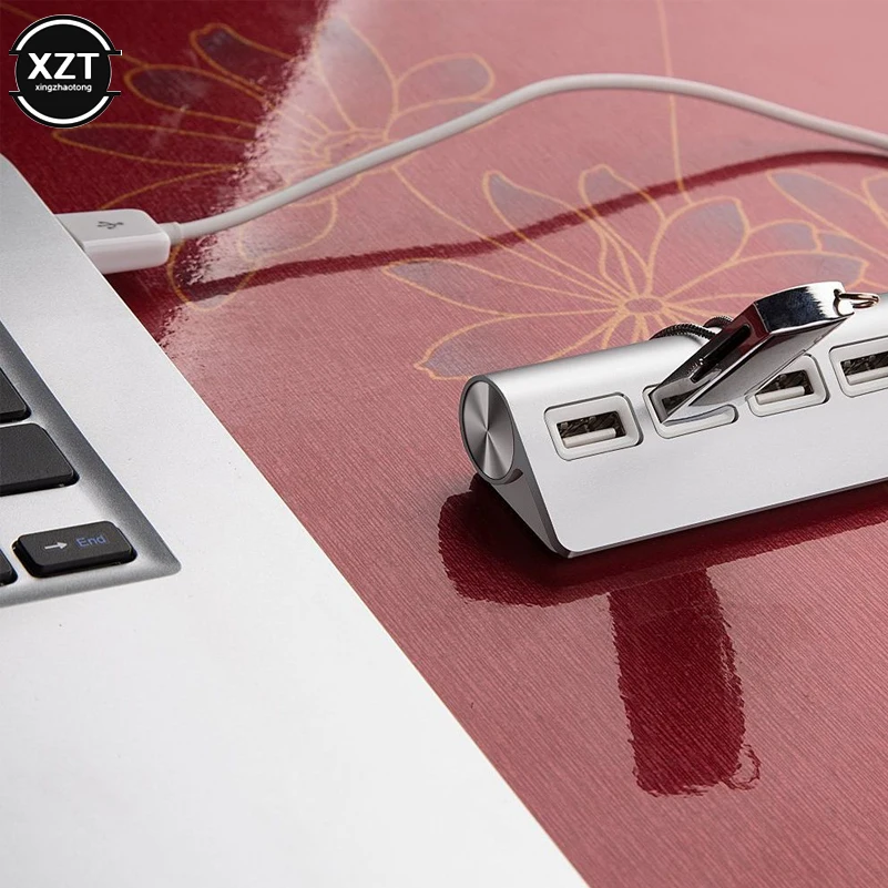 USB 허브 4 포트 USB 2.0 포트 고속 휴대용 OTG 알루미늄 USB 분배기 케이블 어댑터, 애플 맥북 에어 노트북 PC 태블릿