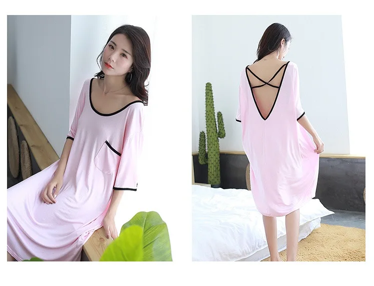Новое платье для беременных большого размера, ночная рубашка из модала, пижама для полных мм, сексуальное платье с открытой спиной, хит цветов, свободное платье с коротким рукавом для беременных