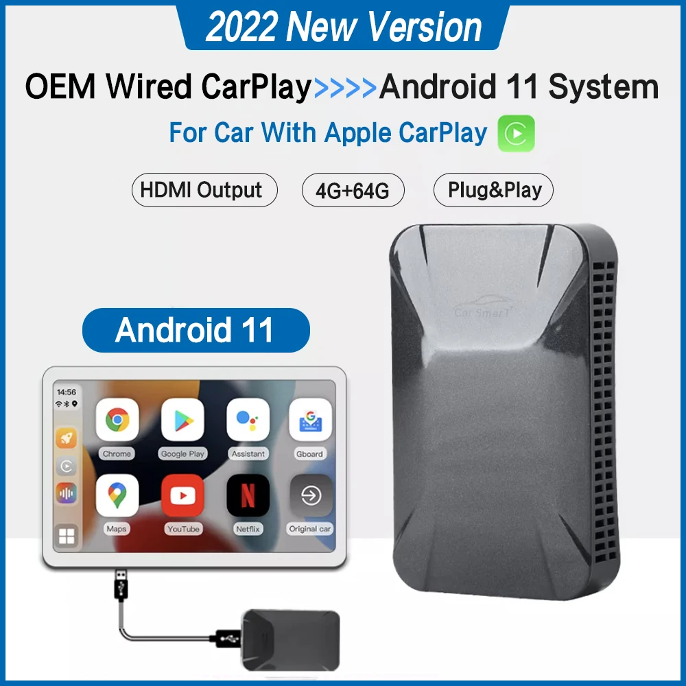 Для Apple Carplay подключи и работай Ai Box Автомобильный мультимедийный плеер Android 11 Mirror