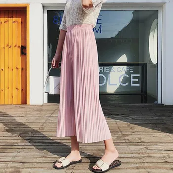 

Women Chiffon Loose Pants High Waist Ruffled Hem Thin Pleated Trumpet Casual Trousers S55