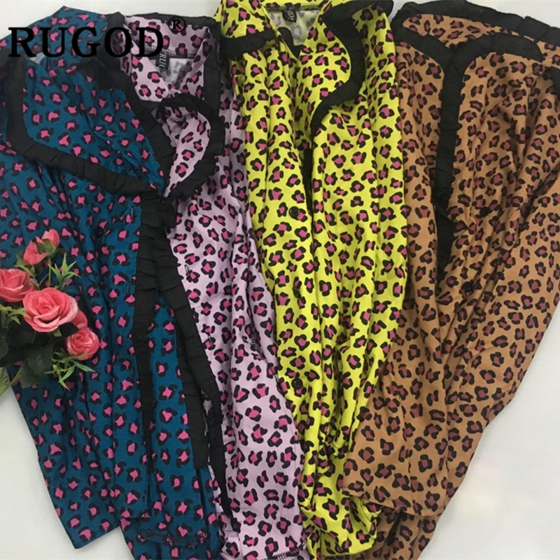 RUGOD модные рубашки с глубоким v-образным вырезом, женские повседневные леопардовые блузки с длинным рукавом, женские офисные блузки, топы, элегантные вечерние женские блузки