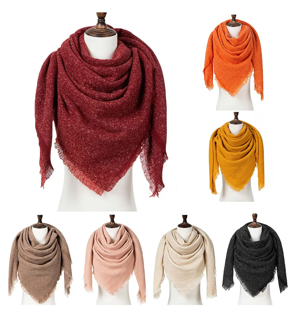 RUINPOP дизайнерский зимний треугольный шарф для женщин, однотонный платок, кашемировые шарфы, вязаный шарф, клетчатый платок-шарф