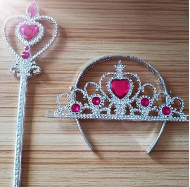 Girls 2 piece/Set Girl Hair Accessories Children Diamond Crowns + Magic wand For Christmas Party Gift festival princess costume accessories girls crown magic wand necklace earrings jewelry set girl dress up wig braids bag