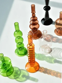 

Retro Art Style Multi-Color Glass Candleholder Desktop Home Decoration Glass Vase Decoration Shooting Props Table Centerpiece