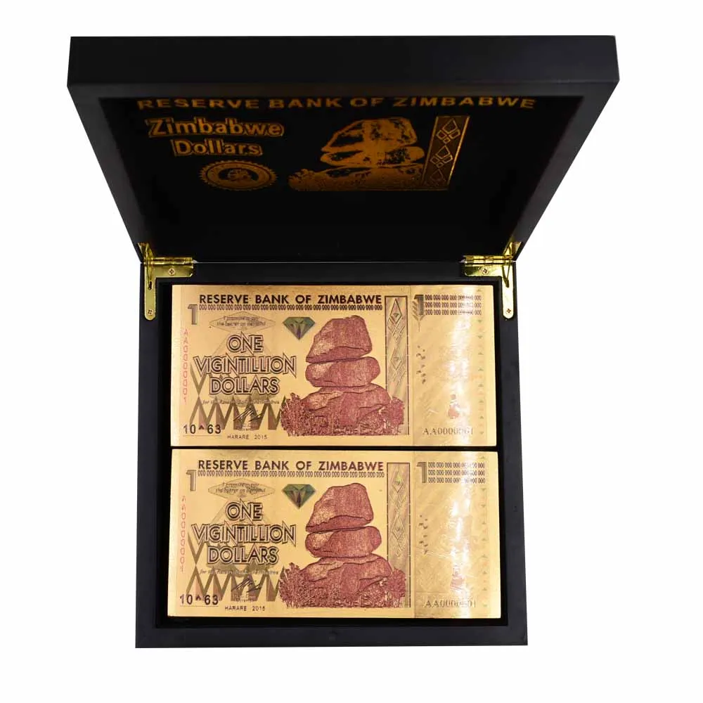 

Zimbabwe One Vigintillion Dollars Gold Plated Banknote with UV Light Fake Money 100pcs/lot Dropshipping