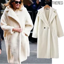 Увядший модный блогер зимний Тренч женское английское винтажное негабаритное теплое мех ягненка плотное вырубленное однотонное длинное пальто для женщин