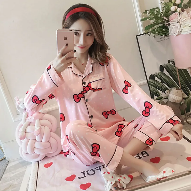 

Autumn Pajamas Women's Korean-style Cute Cardigan Long Sleeve Tracksuit Loose-Fit Set M-XXL Original Photo Shoot