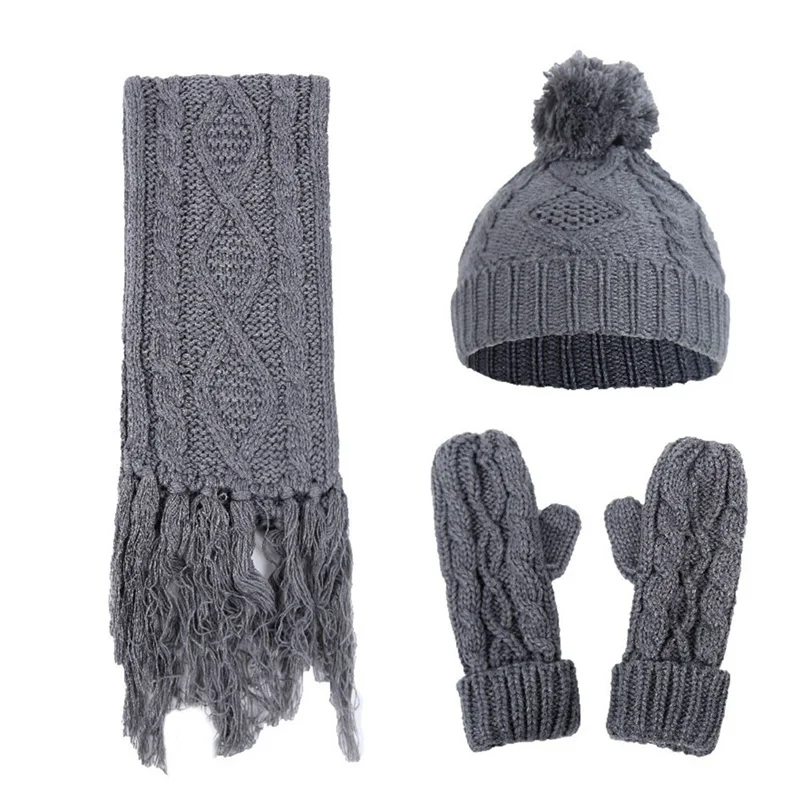 Вязаные зимние шапки для женщин, шапка, шарф, перчатки, набор из 3 предметов, модная шапка в полоску, шапка Gorros Bonnet, шерстяная шапочка Skullies