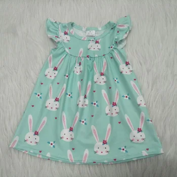 

Baby girl infant toddler new fashion summer style flying sleeves rabbits full printed party dress clothes