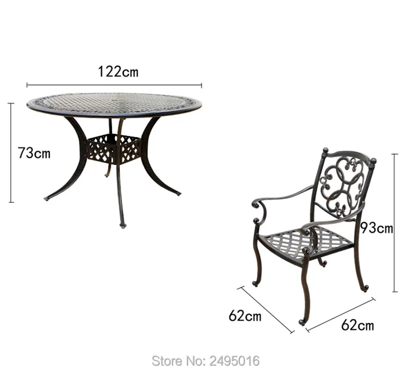Набор из 5 частей литая алюминиевая уличная мебель обеденный набор стулья с подлокотниками с круглым столом dia120cm для бассейна, без зонта