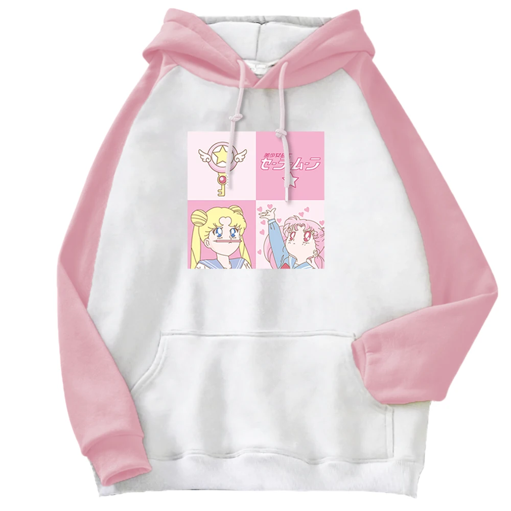 

Hoody Cute Sailor Moon Puzzle Printing Warm Womens Hoodie Plus Size Loose Female Hoodies Kpop Punk Raglan Sweatshirts For Women