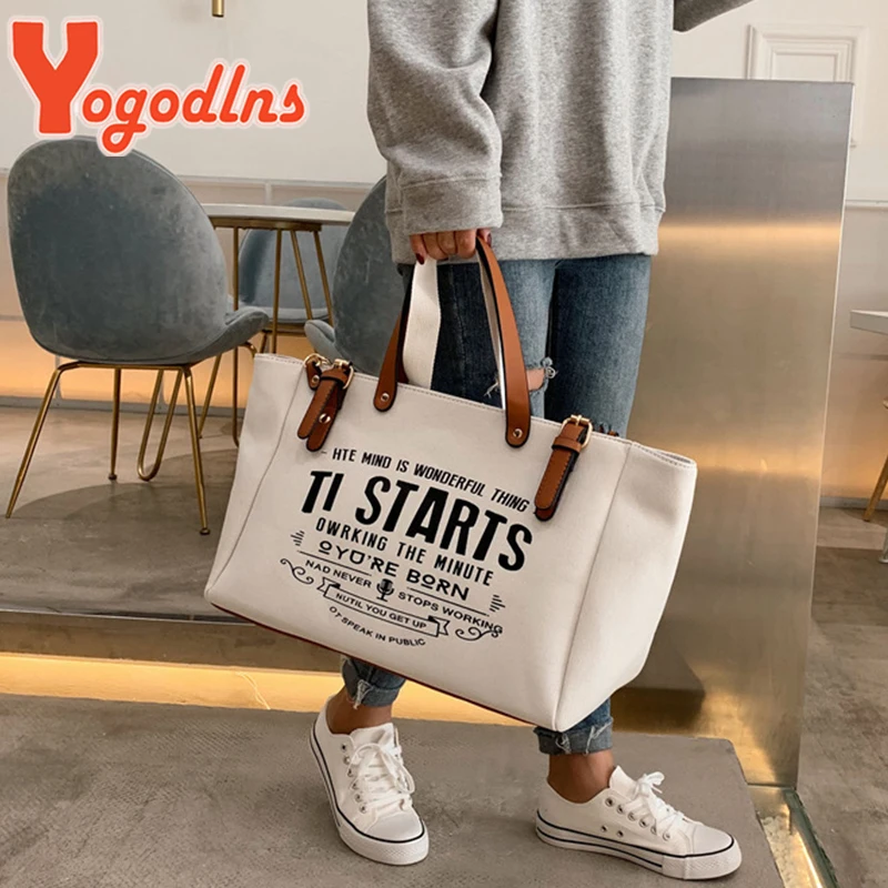 Yogodlns Fashion Canvas Handbag and Purse Female Large Capacity Shoulder  Bag Letter Design Crossbody Bag Casual Totes Bag Bolsa