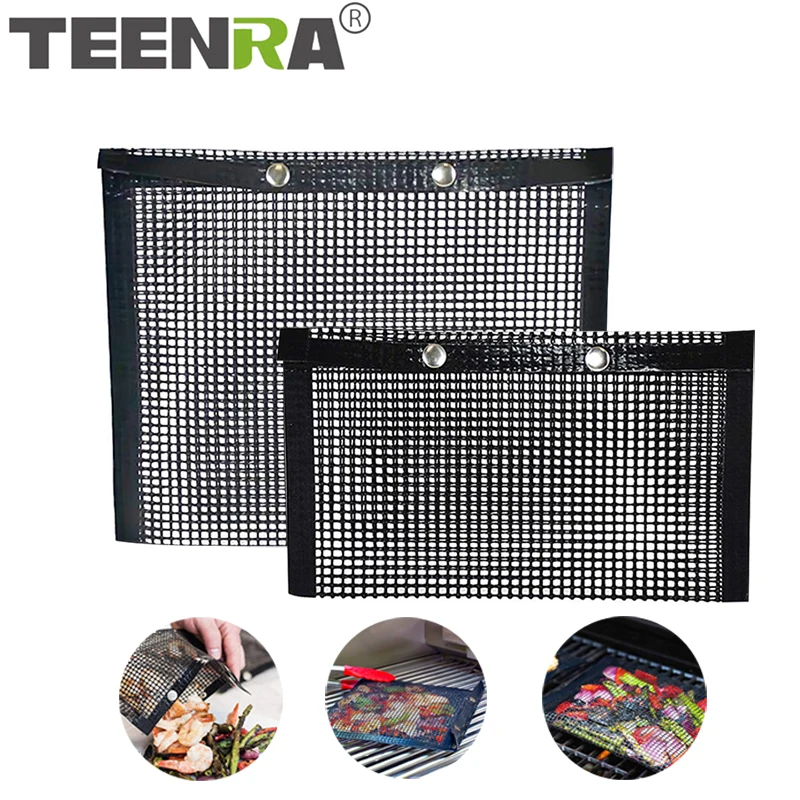 

TEENRA BBQ Mesh Grill Bags Non-stick BBQ Mesh Grill Mat Cooking Sheet Easy to Clean Barbecue Bake Bag Outdoor Picnic Tool