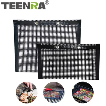 

TEENRA BBQ Mesh Grill Bags Non-stick BBQ Mesh Grill Mat Cooking Sheet Easy to Clean Barbecue Bake Bag Outdoor Picnic Tool