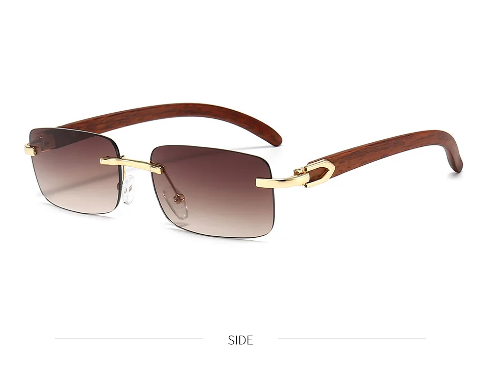 Fashion Rimless Sunglasses Steampunk Frameless Eye Glasses Wood Grain Rectangle Gafas Oculos Gradient Shades Sunglasses round sunglasses