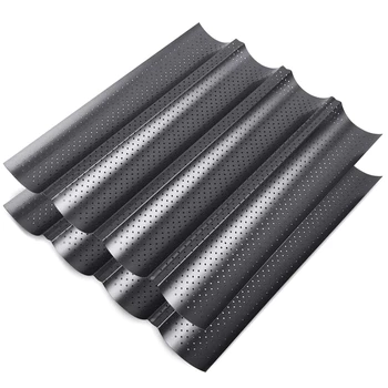 

Food Grade Carbon Steel 4 Groove Wave French Bread Baking Tray for Baguette Bake Mold Pan(2Pack)
