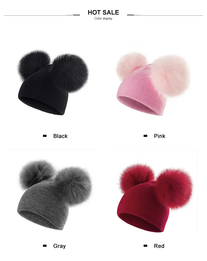 Лидер продаж, модные детские милые двойные плюшевые шапочки, зимние теплые однотонные вязаные шерстяные шапки для маленьких мальчиков и девочек