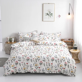 

White flowers bedding sets girls duvet cover sets pastoral bed flat sheet twin full queen king quilt cover set single bedclothes