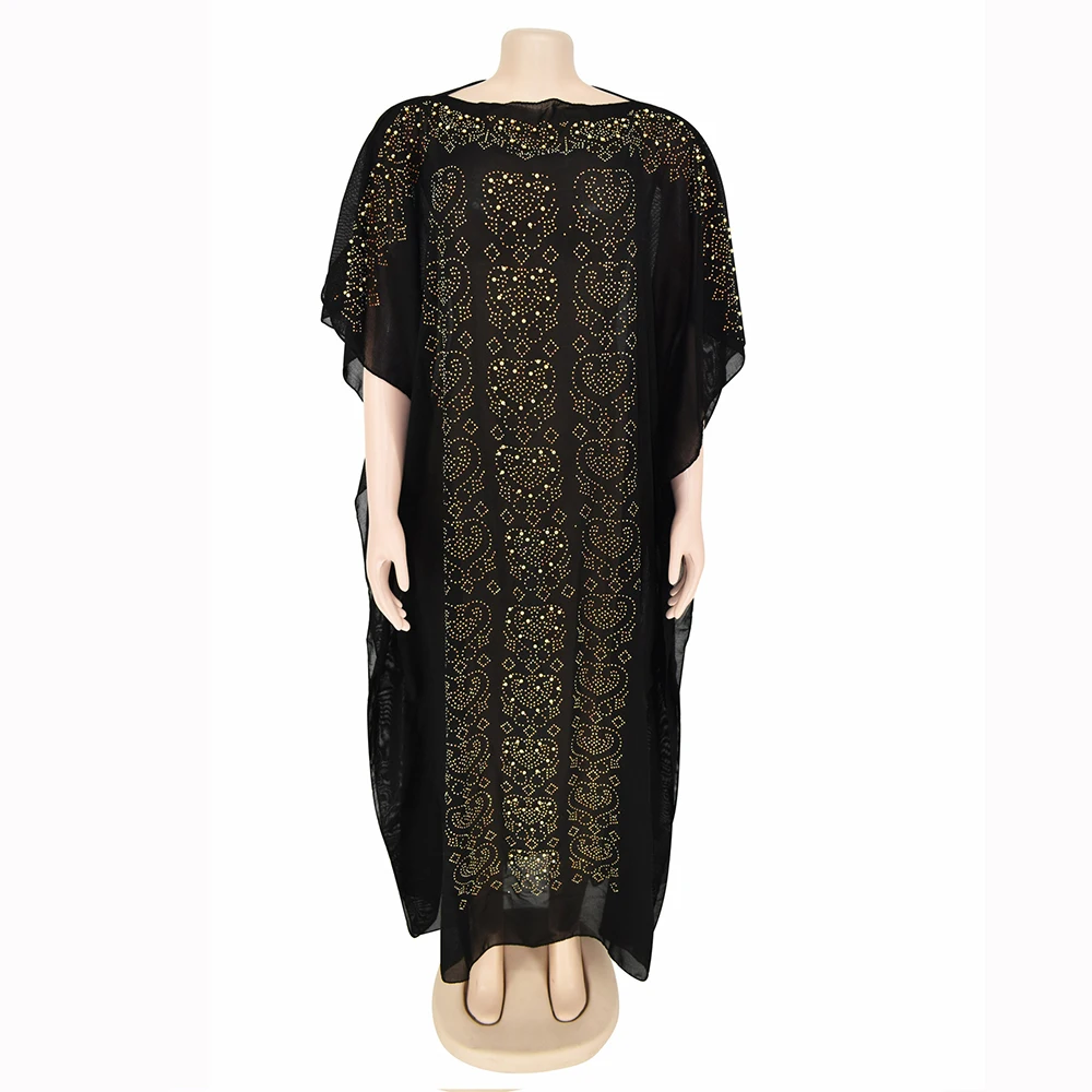 

African Dresses For Women Dashiki Diamond Beads Plus Size Summer Dress African Clothing Ladies Traditional Robe Africaine Femme