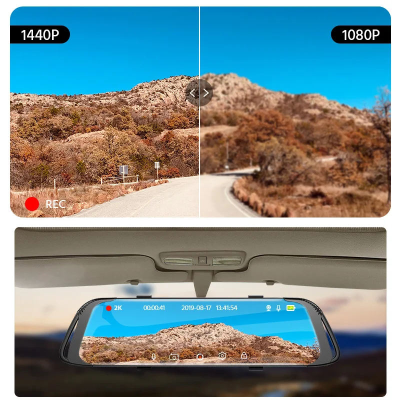 E-ACE Car Dvr FHD 1080P Stream Media RearView Mirror 2K Night Vision Video Recorder Registrator Wit