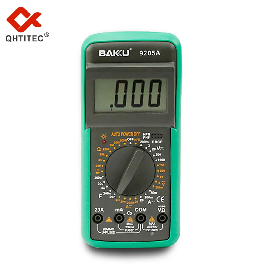 

QHTITEC BK-9205A Digital Multimeter AC DC True RMS Multitester Volt Ohm Tester Ammeter Universal Cable With Tester Wire Tips