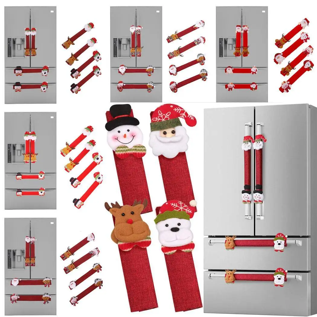 Kitchen Santa Snowman Refrigerator Door Handle 1-6 Red Home Cartoon Covers Christmas Decorations