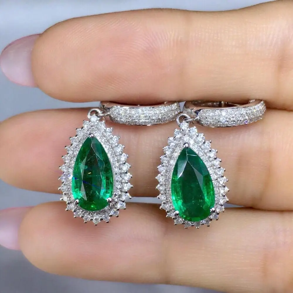 

AEAW 2ct AAA Lab Created Colombian Emerald Heart Emgagement Ring Real Solid 14k White Gold with Pear Moissanite for Women