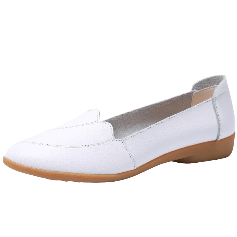 Г. Новая женская обувь кожаные туфли на плоской платформе белые женские туфли на плоской подошве с острым носком - Цвет: Белый