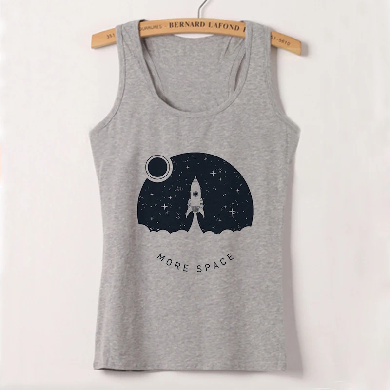 Camisole, женские майки, Vogue Belief Of The Universe, топы с принтом, футболка, Женская Повседневная, Harajuku, свободная, с круглым вырезом, жилет размера плюс - Цвет: 1339-gray