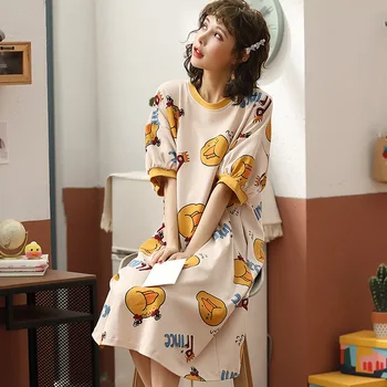 

Cute Women Girl Cartoon Nightwear Cotton Sweet Princess Sleepwear O-Neck Nightdress Loose Soft Nightgowns Summer Female Homewear