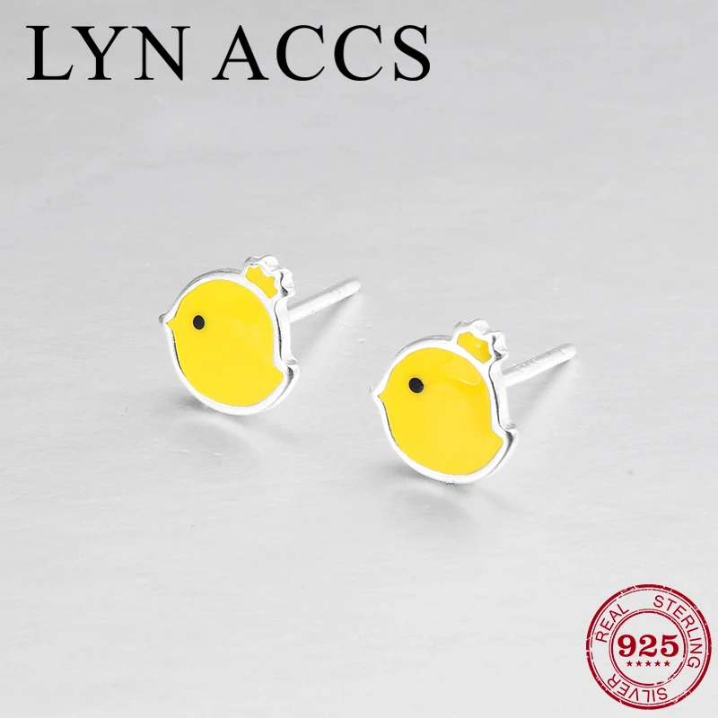 

Creative Cute Earrings Authentic 925 Sterling Silver DIY yellow Enamel Little Bird Stud Earrings for Women/Girl Fine Jewelry