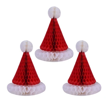 

3Pcs Christmas Decorations Pack of Honeycomb Santa Claus Hats Hanging Christmas Ornament for Xmas Party