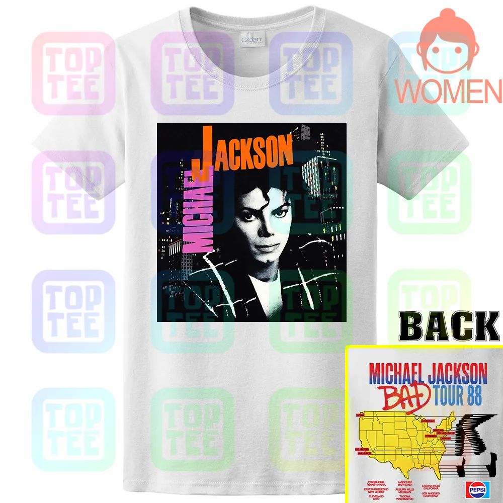 Women White Горячая редкий Винтаж Майкл Джексон bad tour 1988 футболка Репринт горячий лучший - Цвет: Women White