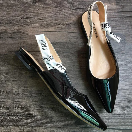 Black Flats В горошек новинка меш туфли на низком каблуке Указательный палец Размер 4 34 насосы Slingback черный средняя пятка стилет галстук-бабочка сандалии новая Лето китайская мода Китай - Цвет: Black Flats