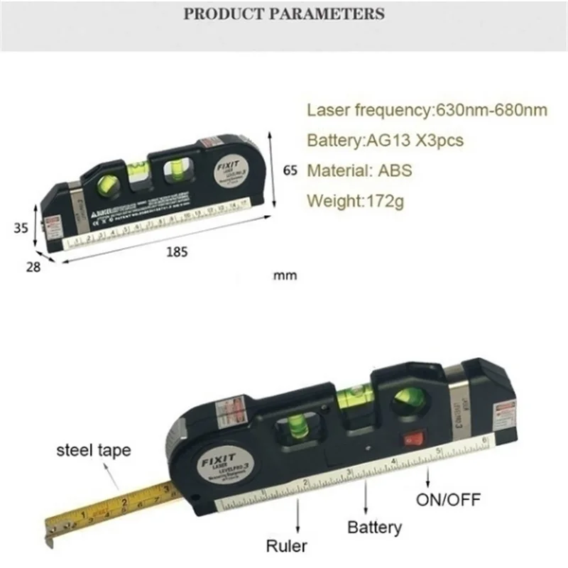 Новая многофункциональная лазерная линейка лазер LV03 Многофункциональный лазер уровня и уровня духов метрические линейки Лазерная прямая линия горизонт V