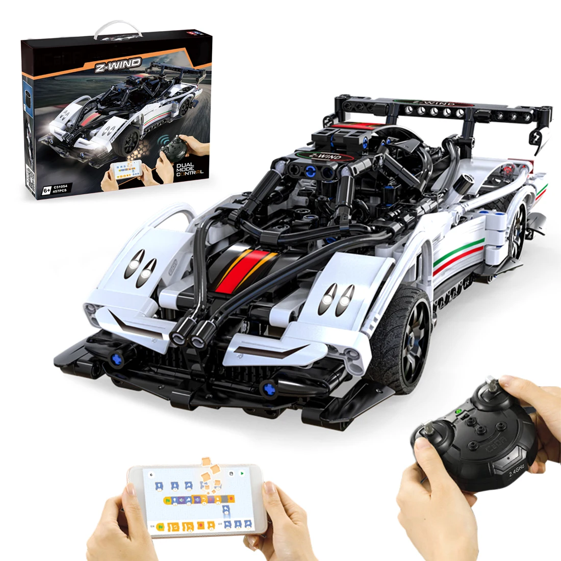 

457Pcs MOC 2.4G RC Control Sports Car Bricks DIY Small Particles Building Block Construction Vehicle