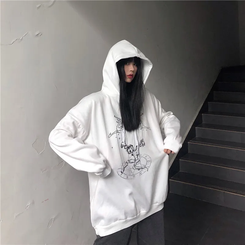 Lychee Harajuku повседневные свободные женские флисовые толстовки темные кукольные Женские флисовые толстовки с капюшоном осенние зимние женские топы с капюшоном