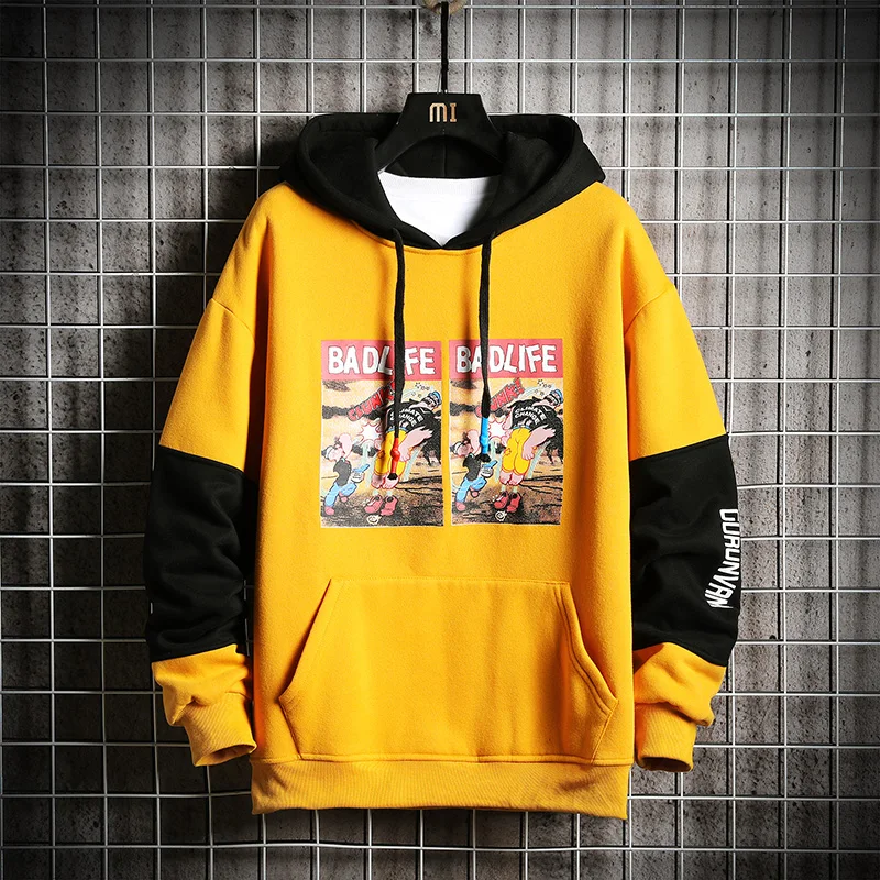 Yellow Hoodie Men 4 SingleRoad мужские толстовки Зимние флисовые Harajuku Японская уличная одежда хип-хоп толстовка мужские женские желтые толстовки с капюшоном Мужские - Цвет: Yellow Hoodie Men 4