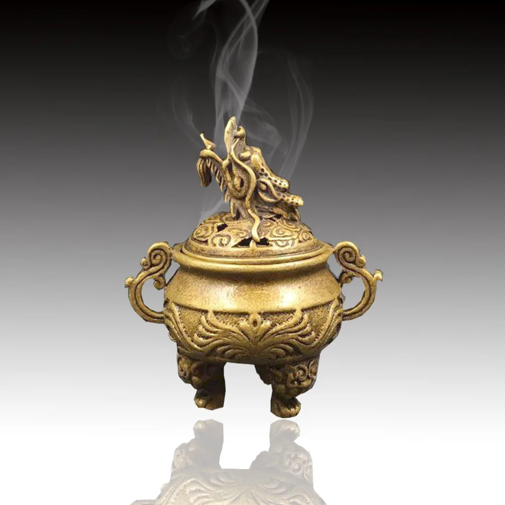Brass Incense Burner Dragon Head Three-legged Feng Shui Lving Home Desktop Decoration Sandalwood | Дом и сад